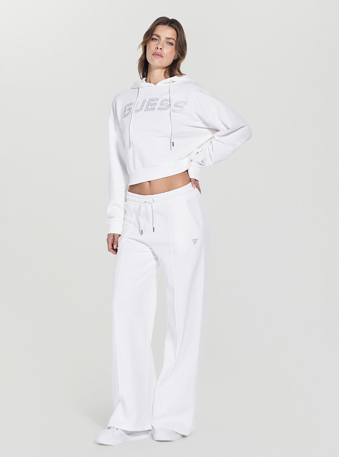 GUESS Womens White Primula Active Hoodie Sweatshirt V5GQ09KCRP0 Full View