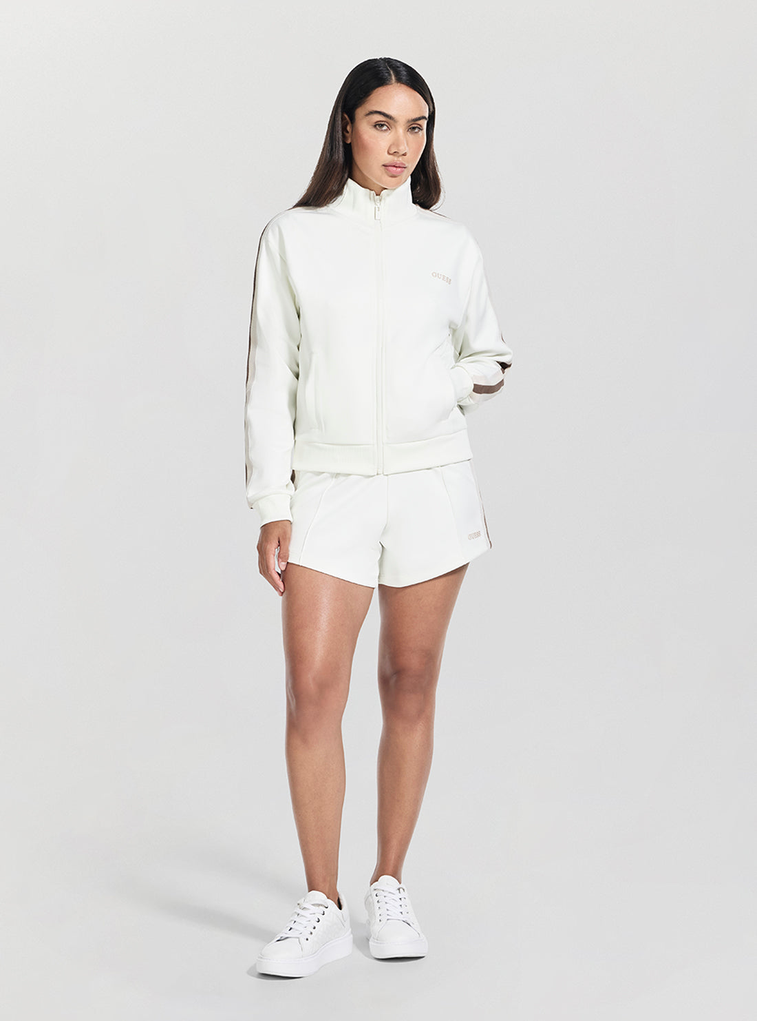 GUESS Womens Eco White Yarrow Full Zip Active Sweatshirt V5GQ18KCRU2 Full View