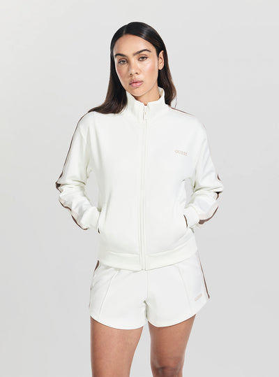 GUESS Womens Eco White Yarrow Full Zip Active Sweatshirt V5GQ18KCRU2 Front View