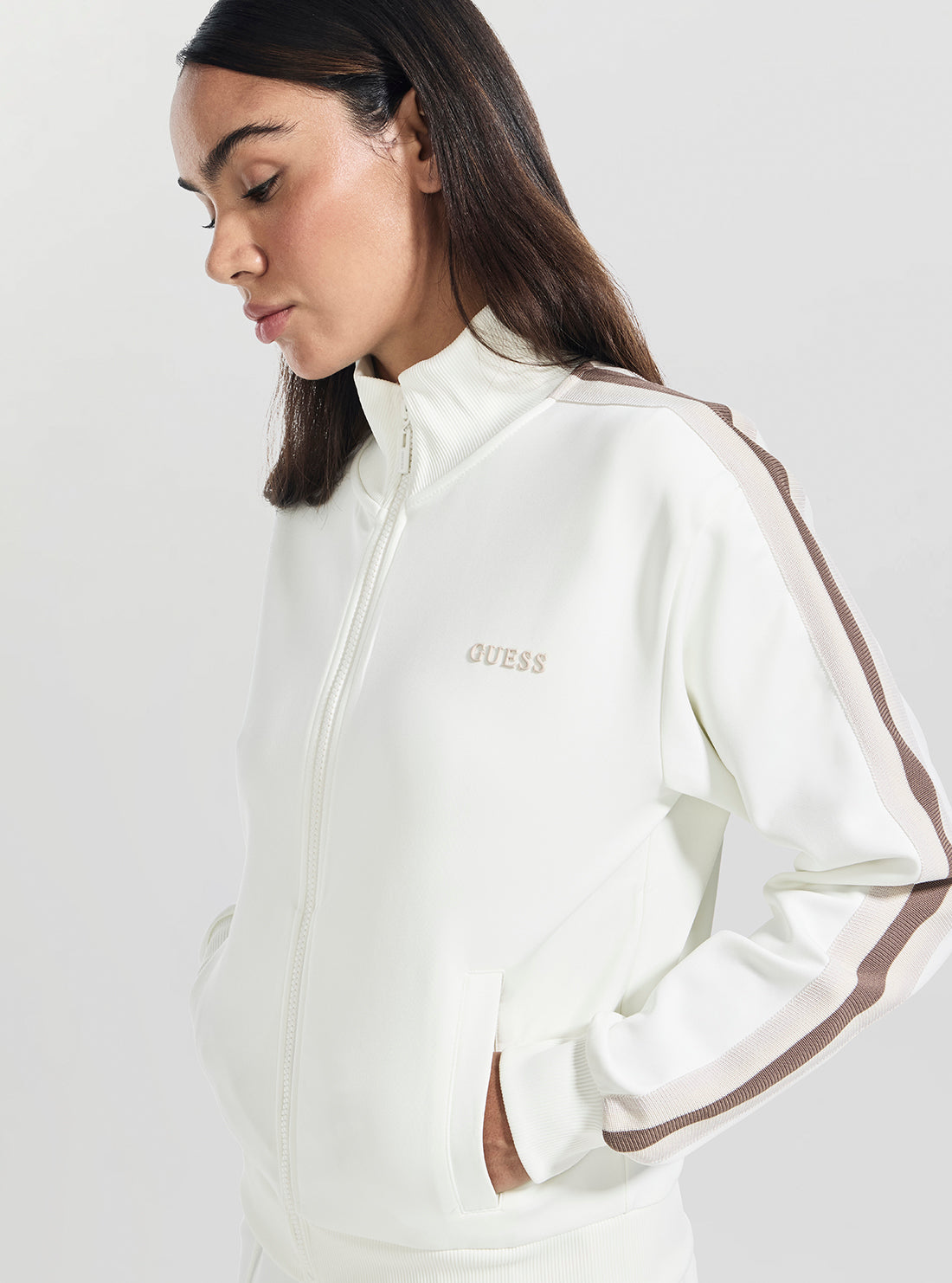 GUESS Womens Eco White Yarrow Full Zip Active Sweatshirt V5GQ18KCRU2 Side View