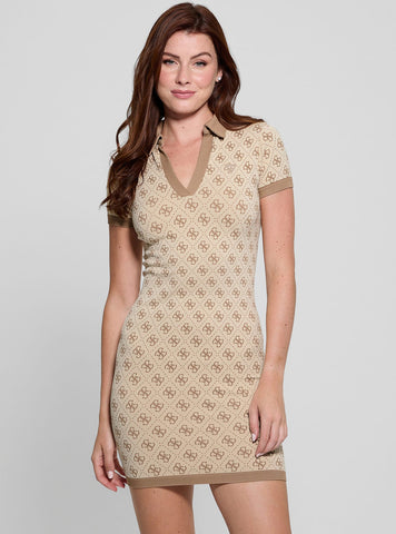 Beige Logo Rhombus Mini Dress