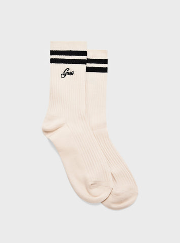 GUESS Womens Beige Black College Active Socks V5RZ04Z3LH0 Front View