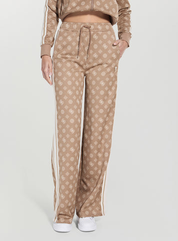 GUESS Womens Beige Peony Taped Straight Active Long Pants V5YB10K0282 Front View