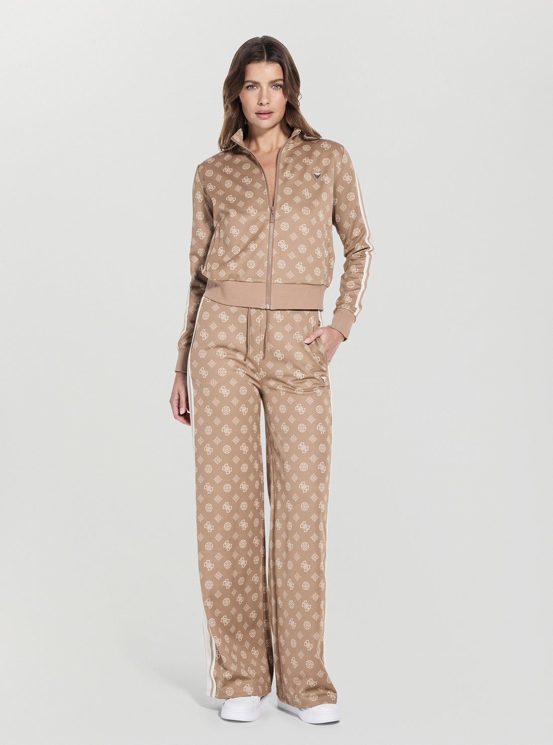 GUESS Womens Beige Peony Taped Straight Active Long Pants V5YB10K0282 Full View