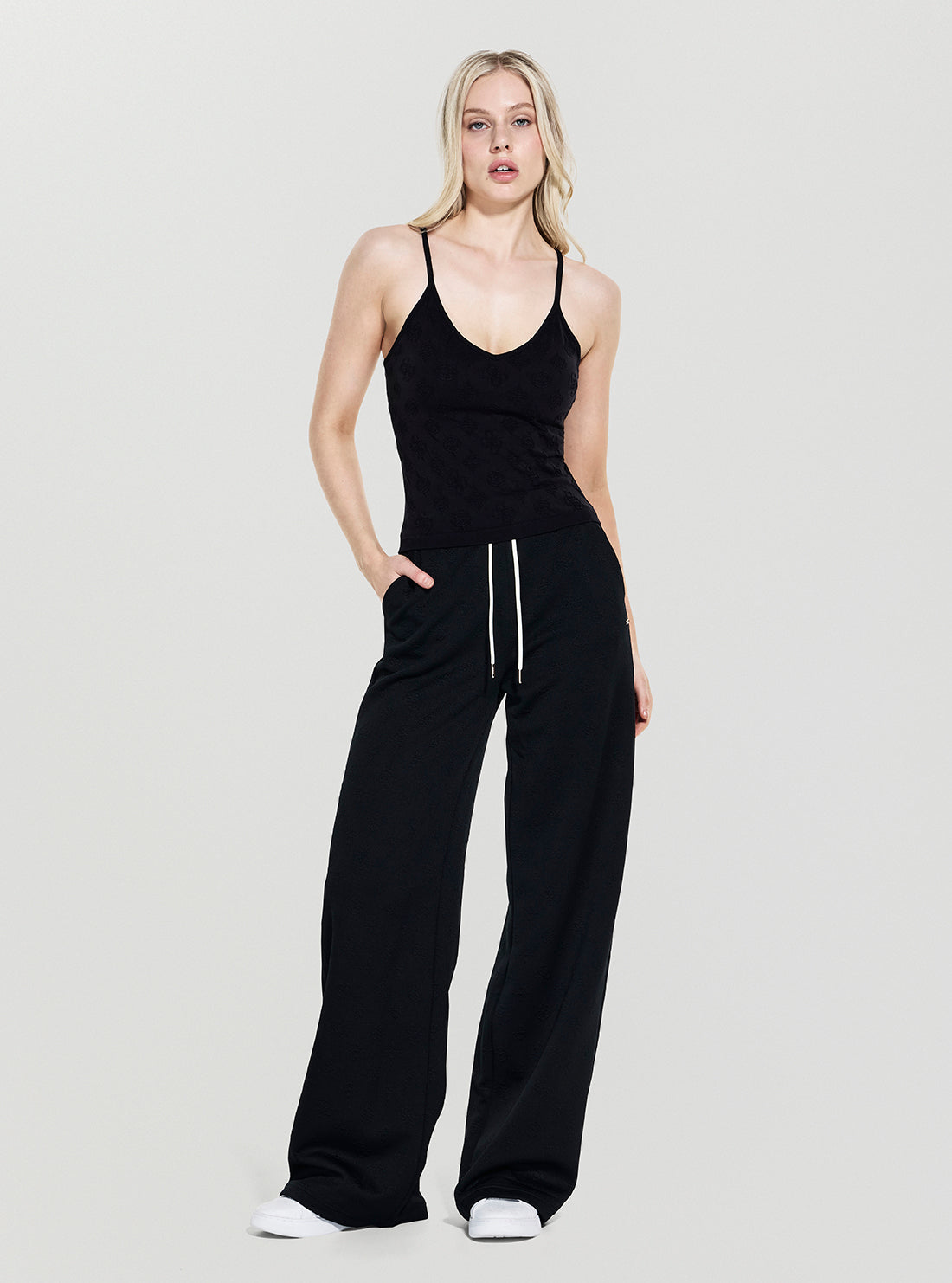 GUESS Womens Black Logo Peony Wide Leg Pants V5YB19KBSL2 Full View