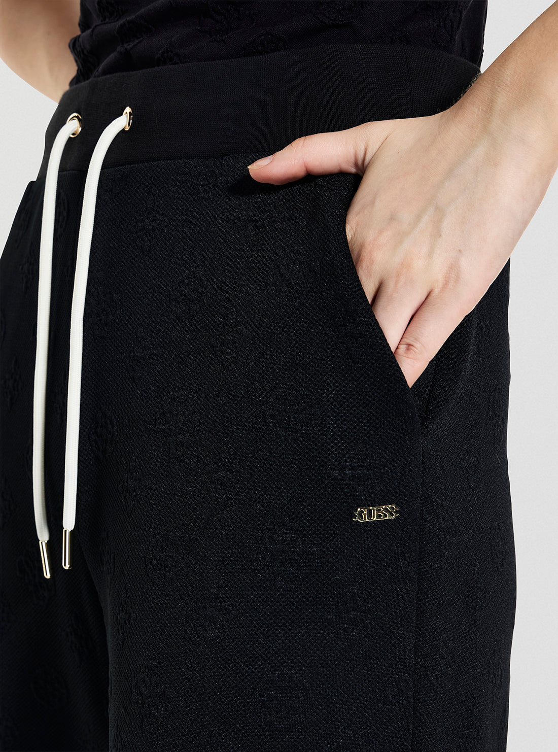 GUESS Womens Black Logo Peony Wide Leg Pants V5YB19KBSL2 Detail View