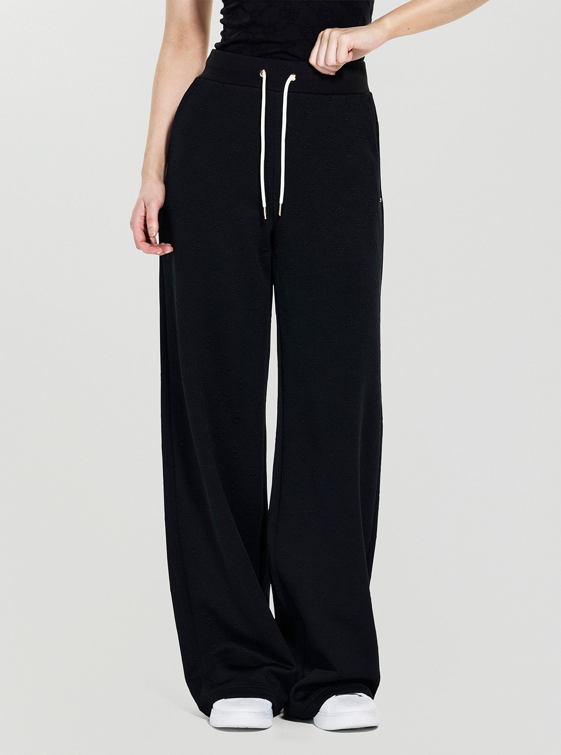 GUESS Womens Black Logo Peony Wide Leg Pants V5YB19KBSL2 Front View