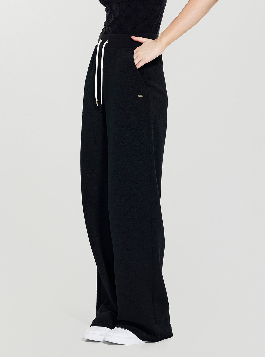 GUESS Womens Black Logo Peony Wide Leg Pants V5YB19KBSL2 Side View