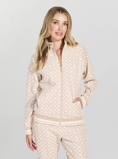 GUESS Womens Eco Beige Aggie Full Zip Active Sweatshirt V5YB20KB21 Front View
