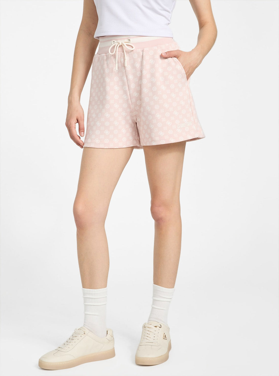 GUESS Womens Pink Logo Aggie Scuba Shorts V5YD06KB212 Front Side View