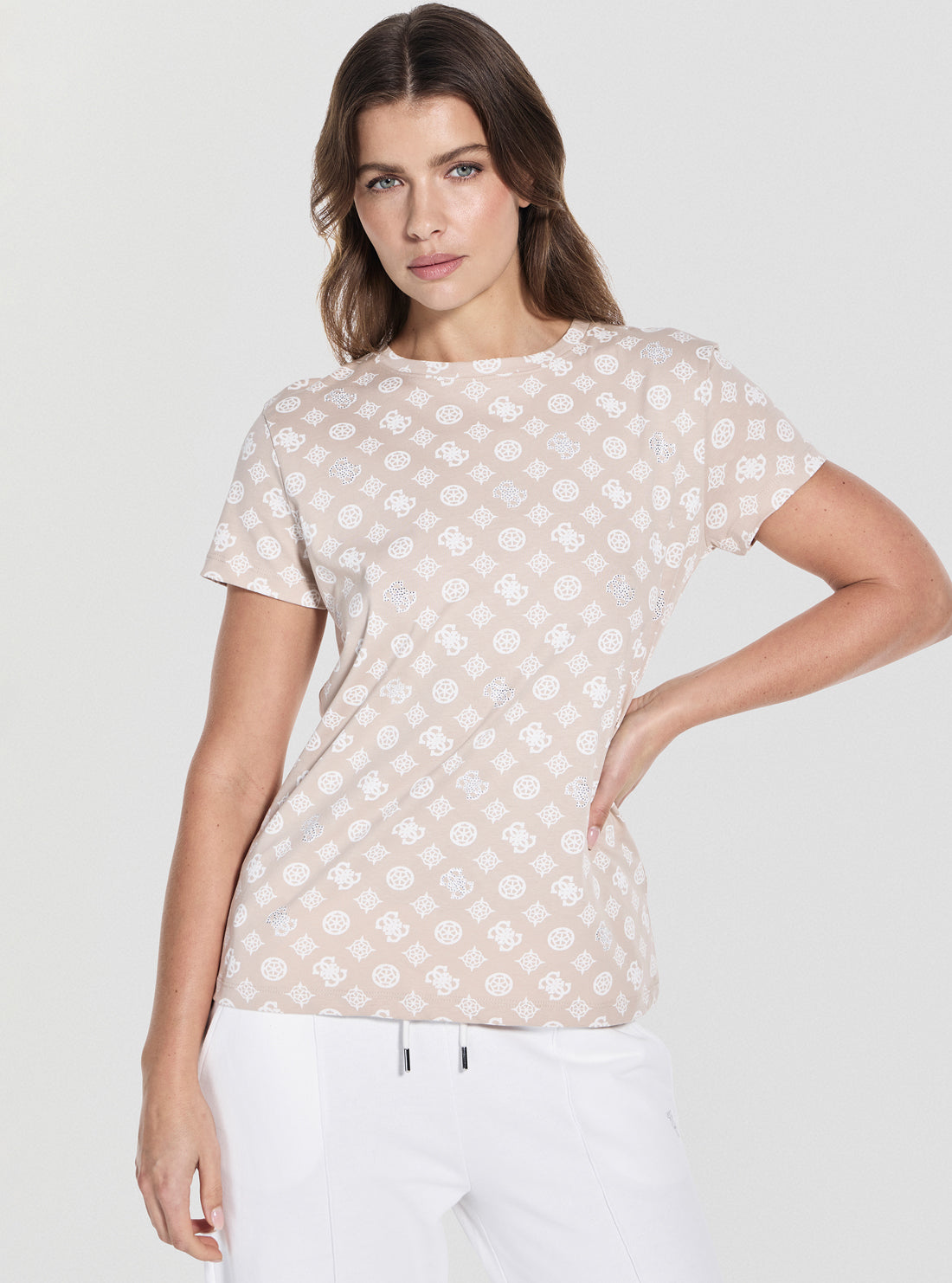 GUESS Womens Pink Gloria Peony Active T-Shirt V5YI04I3Z14 Front View