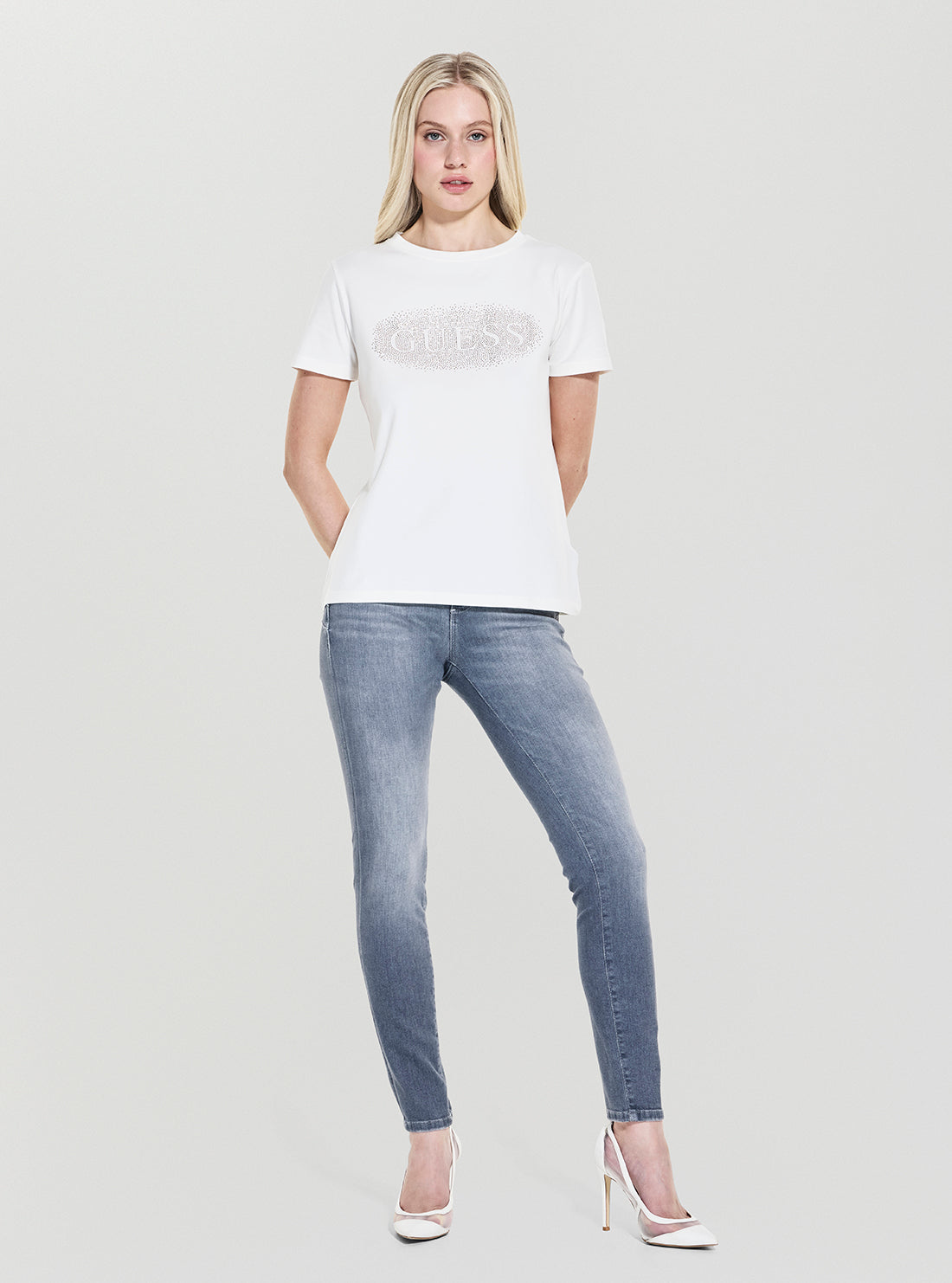 GUESS Womens White Ingrid Active T-Shirt V5YI08J1314 Full View