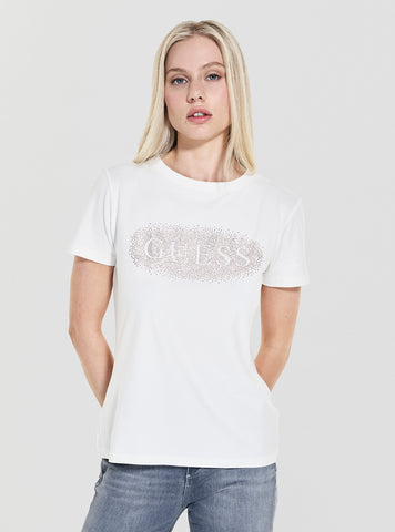 GUESS Womens White Ingrid Active T-Shirt V5YI08J1314 Front View