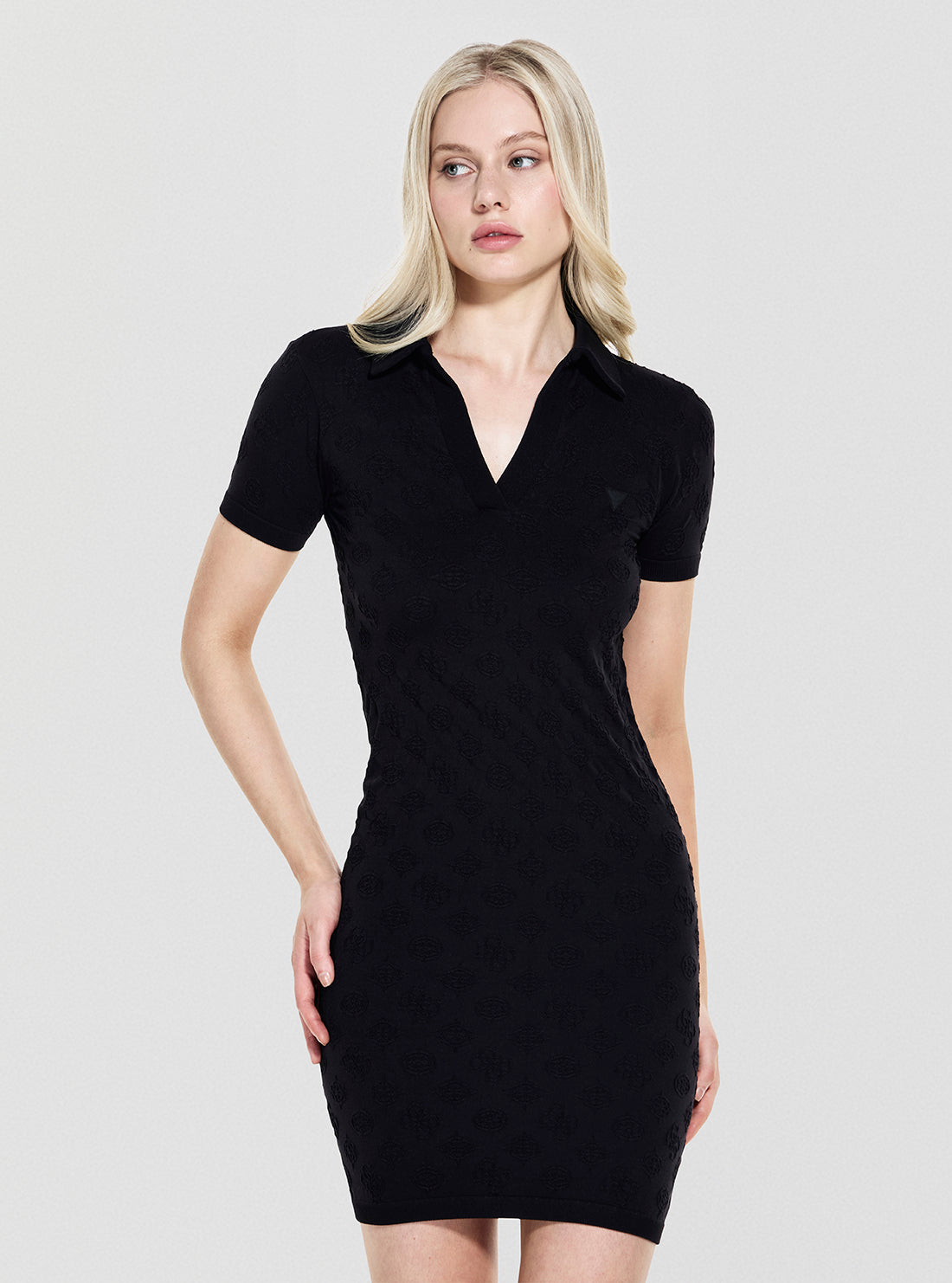 GUESS Womens Black Peony Seamless Mini Dress V5YK05Z3OA0 Front View