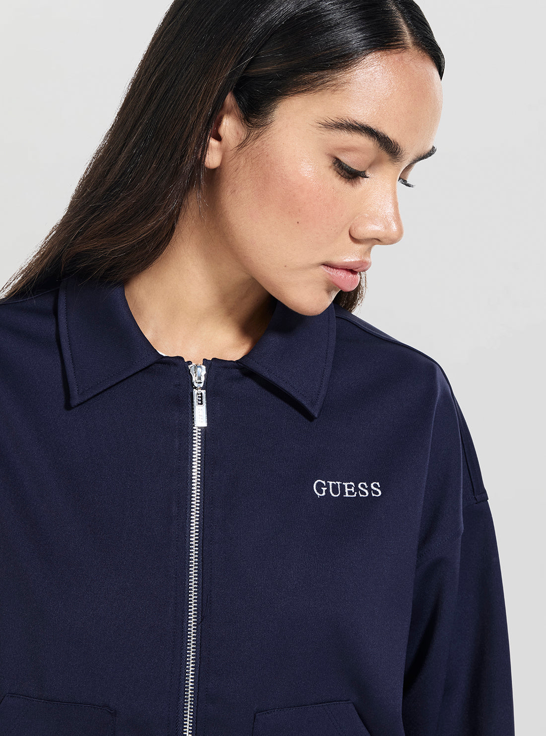 GUESS Womens Eco Blue Carla Crop Zip Active Jacket V5YL08KCX42 Detail View