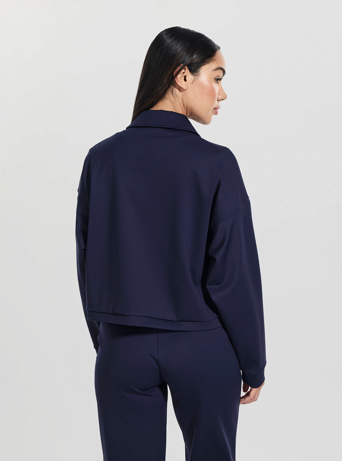 GUESS Womens Eco Blue Carla Crop Zip Active Jacket V5YL08KCX42 Back View