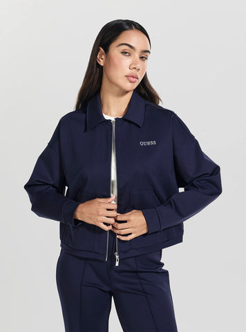 GUESS Womens Eco Blue Carla Crop Zip Active Jacket V5YL08KCX42 Front View