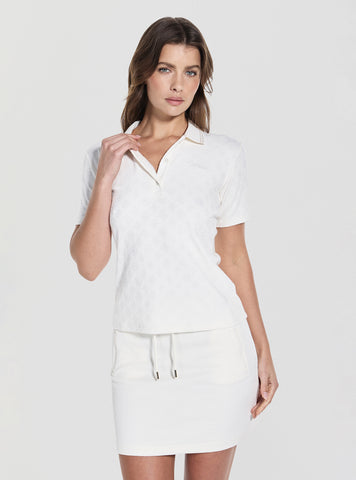 GUESS Womens White Peony Polo Shirt V5YP01KCX12 Front View