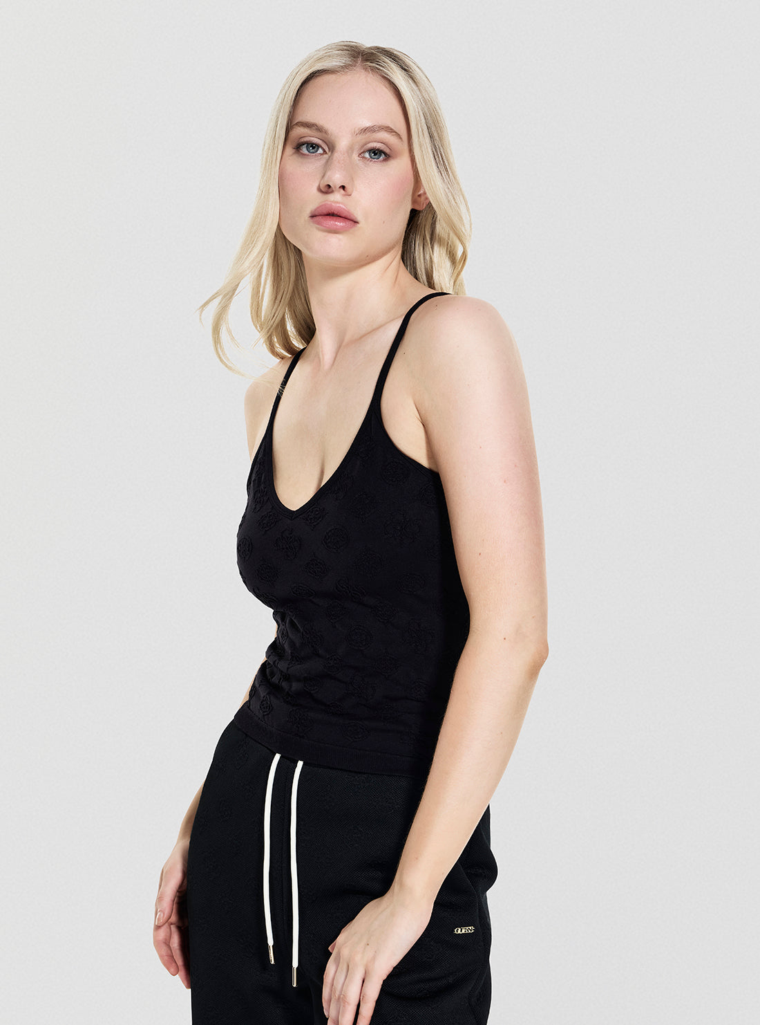 GUESS Womens Black Peony Seamless Active Top V5YP05Z3OA0 Side View