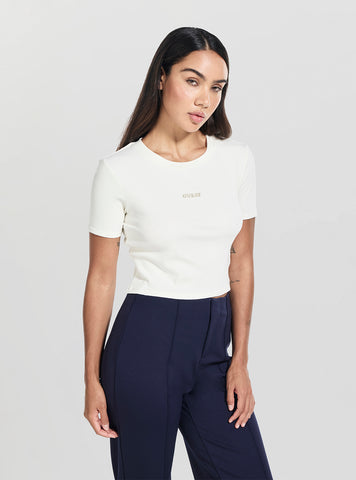 GUESS Womens White Carla Knitted Active Top V5YP08K8RT2 Front View