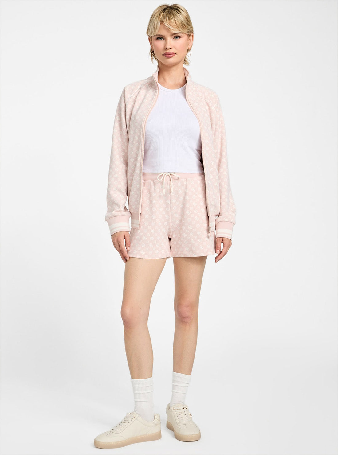 GUESS Womens Pink Logo Aggie Full Zip Active Sweatshirt V5YQ03KB212 Full View