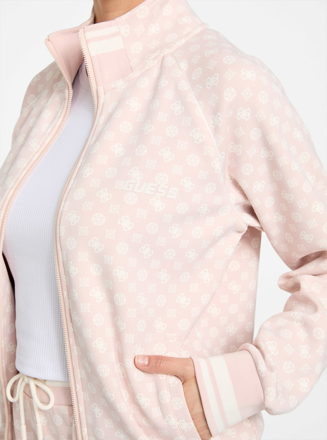 GUESS Womens Pink Logo Aggie Full Zip Active Sweatshirt V5YQ03KB212 Detail View