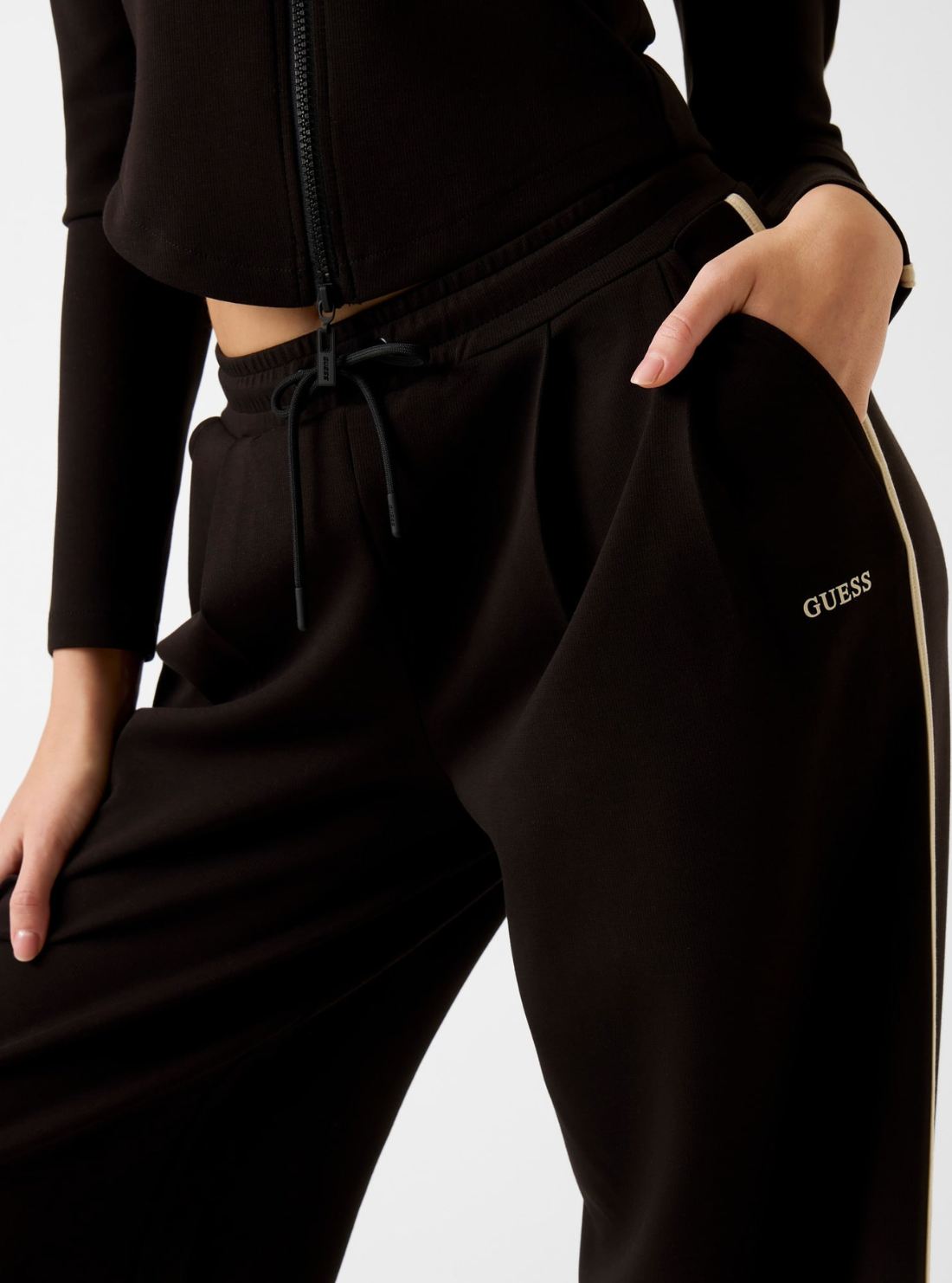 GUESS Womens Black Jasmine Wide Leg Active Pants V6GB01K2914 Detail View