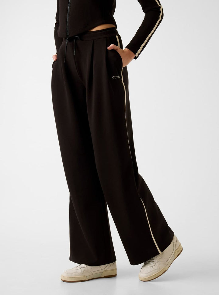 GUESS Womens Black Jasmine Wide Leg Active Pants V6GB01K2914 Front View