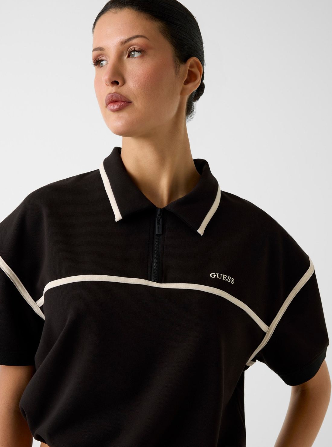 GUESS Womens Black Jasmine Half-Zip Polo V6GP01K2945 Detail View
