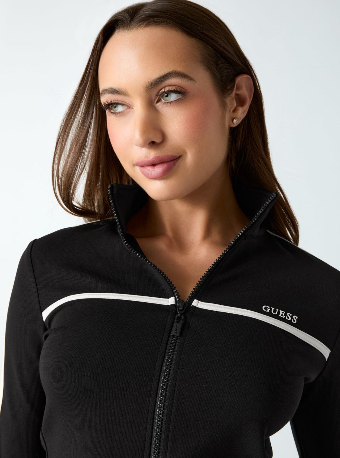 GUESS Womens Black Jasmine Full Zip Active Sweatshirt V6GQ04K2911 Detail View