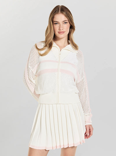 GUESS Womens White Gabry Zip Active Bomber Sweater V6GR08Z0729 Front View