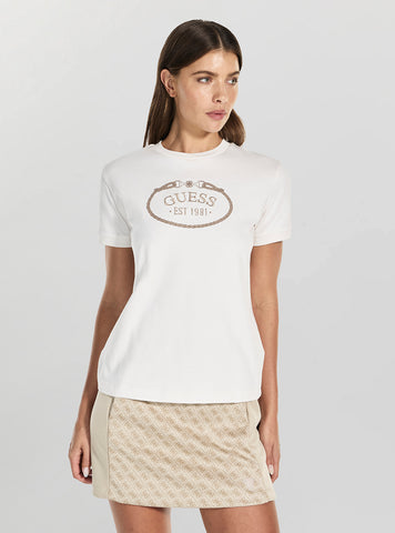 GUESS Womens Eco White Rosalba Active T-Shirt V6RI04K8FQ4 Front View