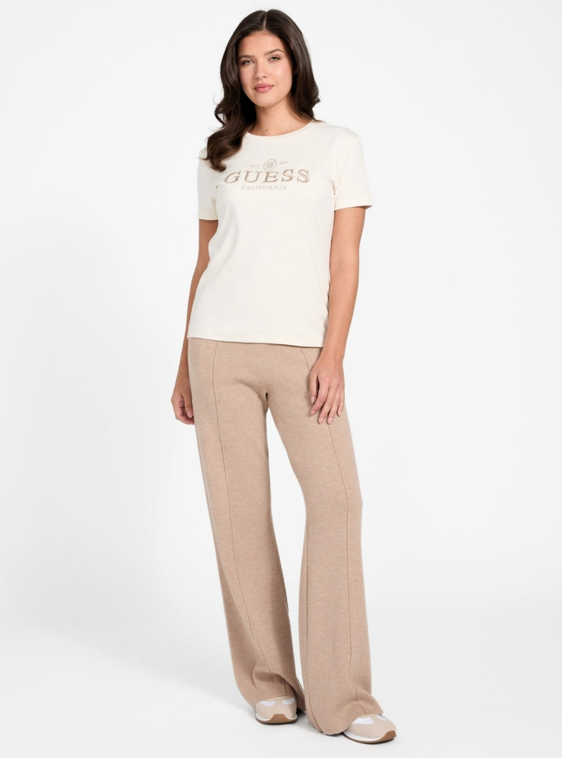 GUESS Womens Eco White Arabella Logo T-Shirt V6RI06KD741 Full View