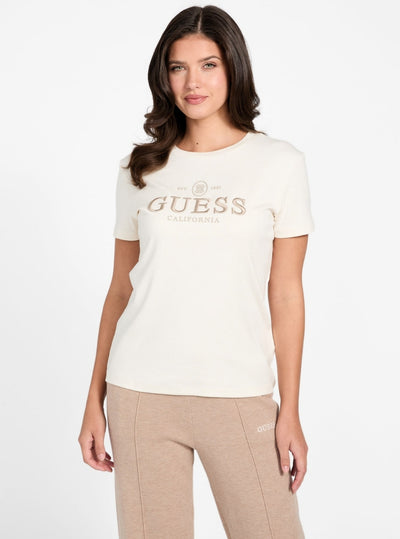 GUESS Womens Eco White Arabella Logo T-Shirt V6RI06KD741 Front View