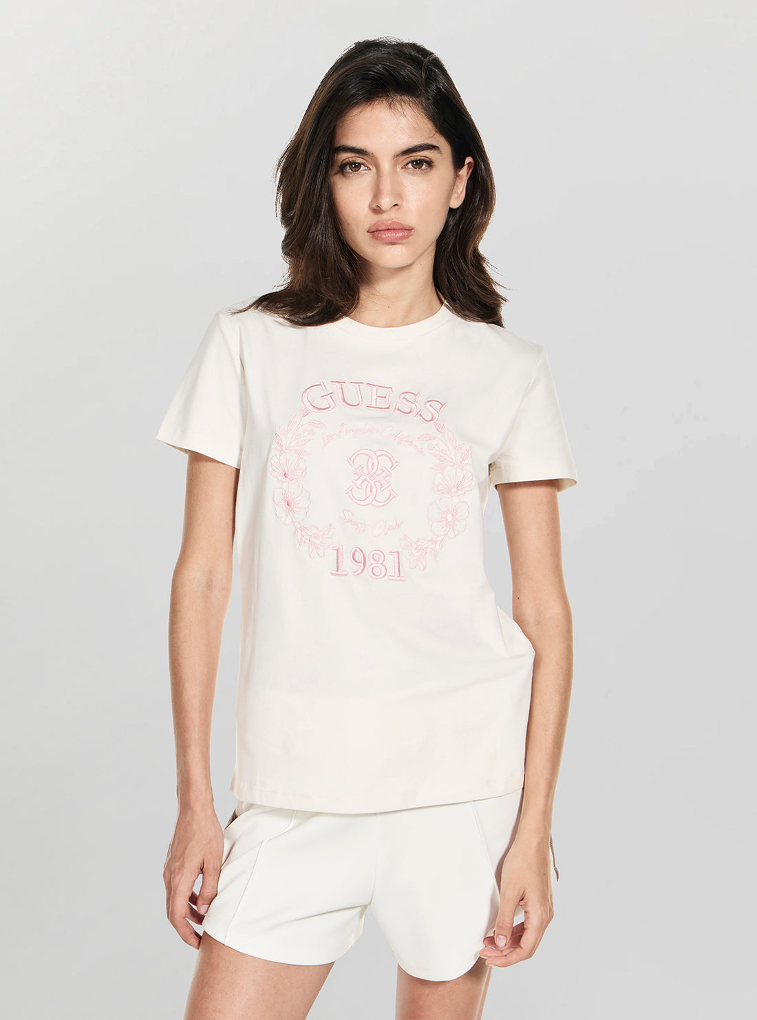 GUESS Womens Eco White Maddalena T-Shirt V6RI12J1314 Front View