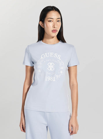 GUESS Womens Eco Light Blue Maddalena T-Shirt V6RI12J1314 Front View