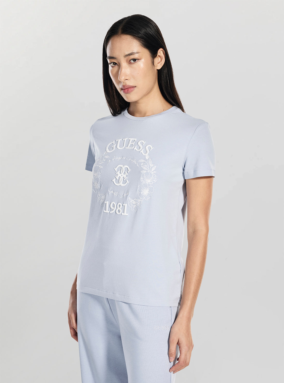 GUESS Womens Eco Light Blue Maddalena T-Shirt V6RI12J1314 Side View