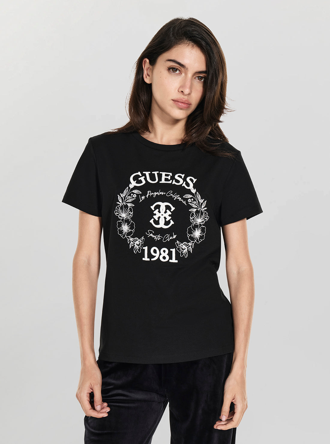 GUESS Womens Eco Black Maddalena T-Shirt V6RI12J1314 Front View