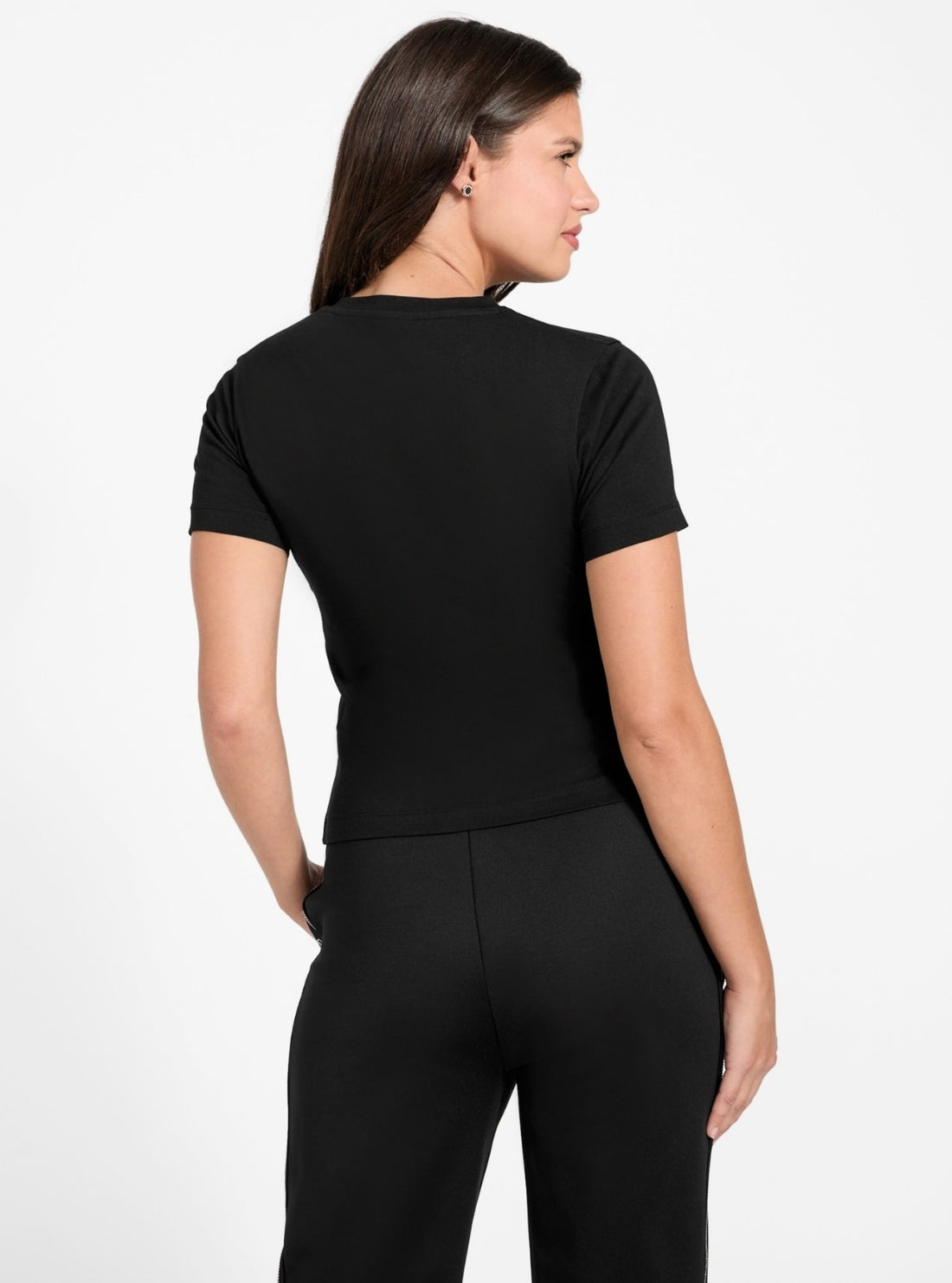 GUESS Womens Eco Black Octavia Rhinestone T-Shirt V6RI20J1314 Back View