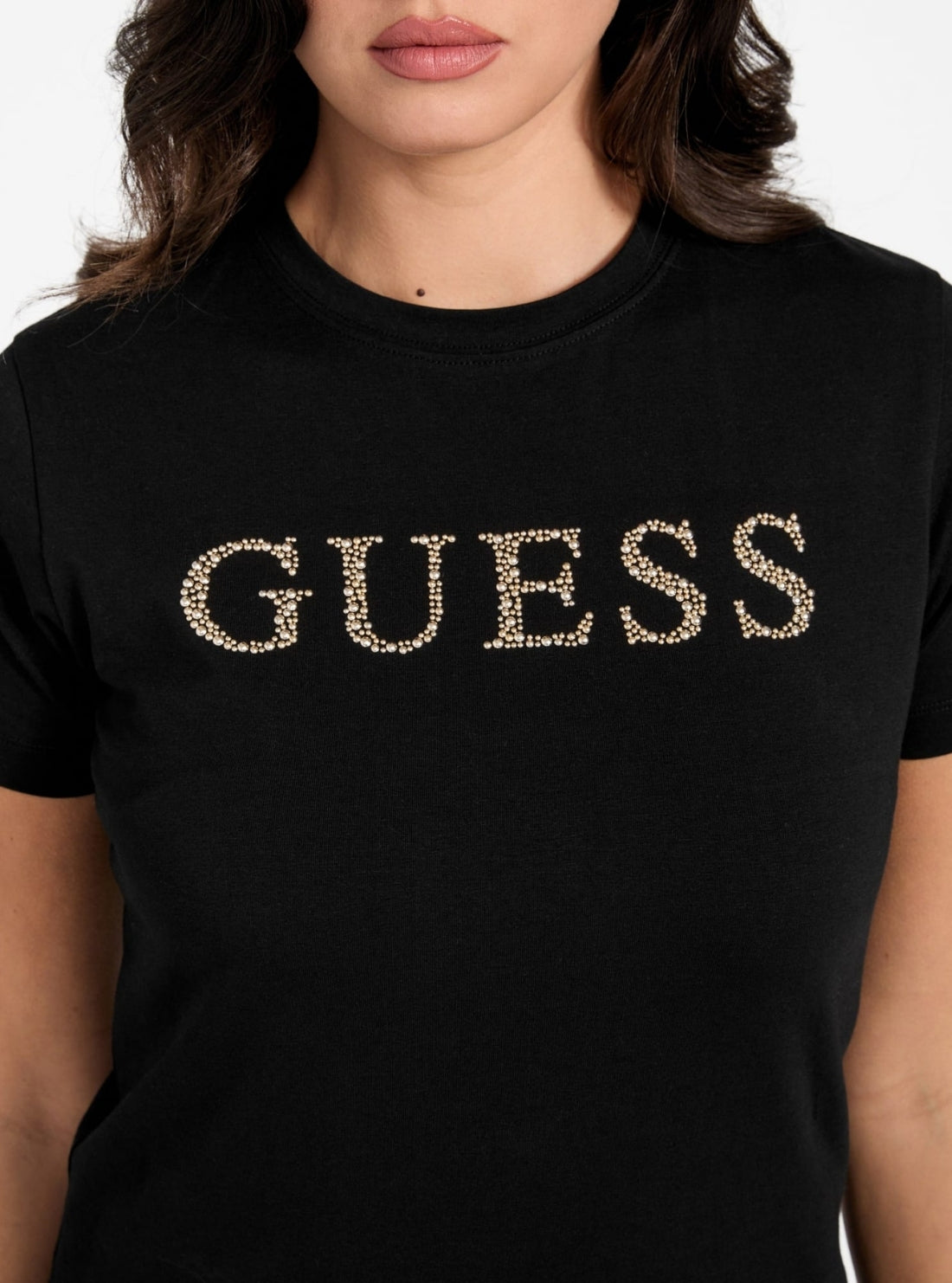 GUESS Womens Eco Black Octavia Rhinestone T-Shirt V6RI20J1314 Detail View