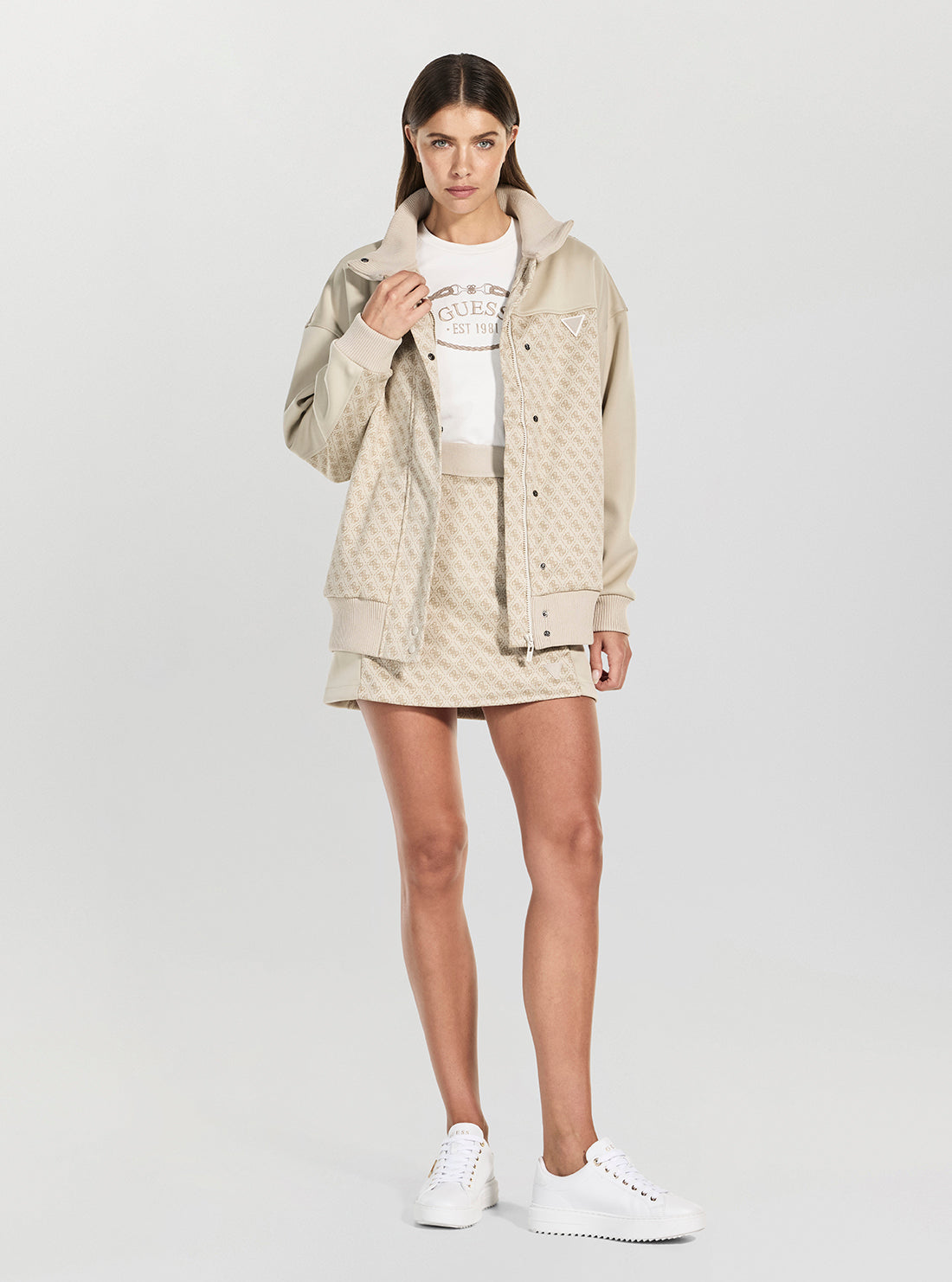 GUESS Womens Beige Maya 4G Full Zip Active Jacket V6RL08K2042 Full VIew