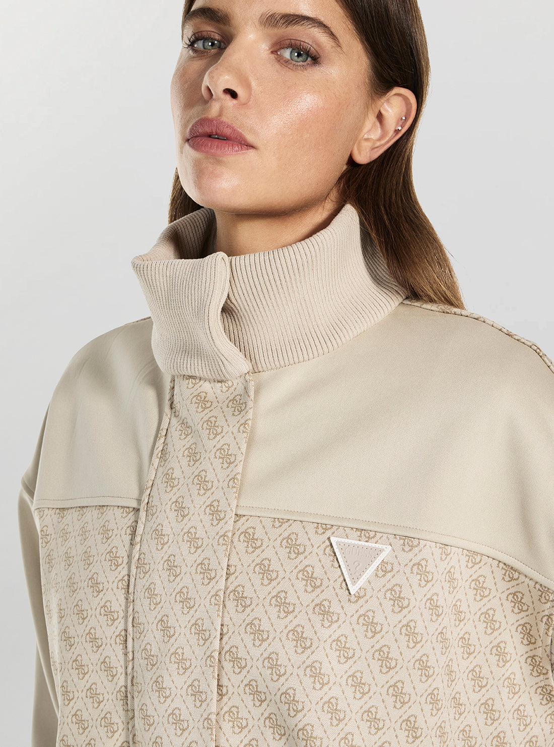 GUESS Womens Beige Maya 4G Full Zip Active Jacket V6RL08K2042 Detail View