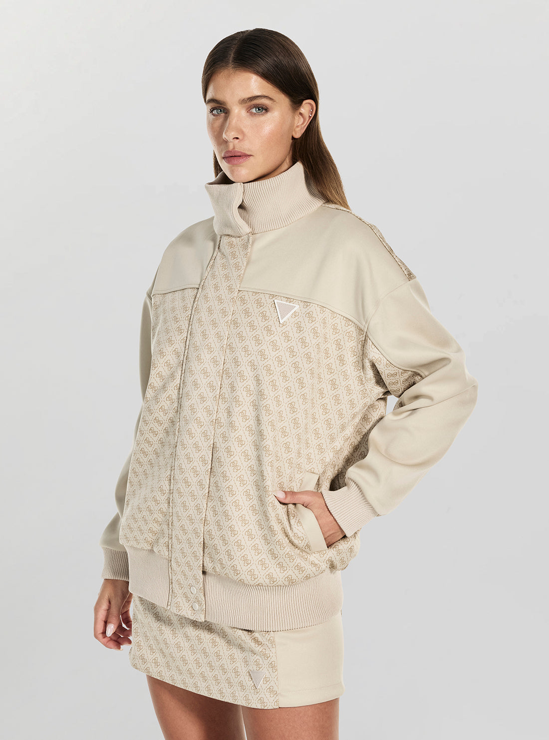 GUESS Womens Beige Maya 4G Full Zip Active Jacket V6RL08K2042 Side View