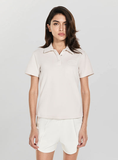 GUESS Womens Beige Paula Regular Polo Active Shirt V6RP04KD752 Front View
