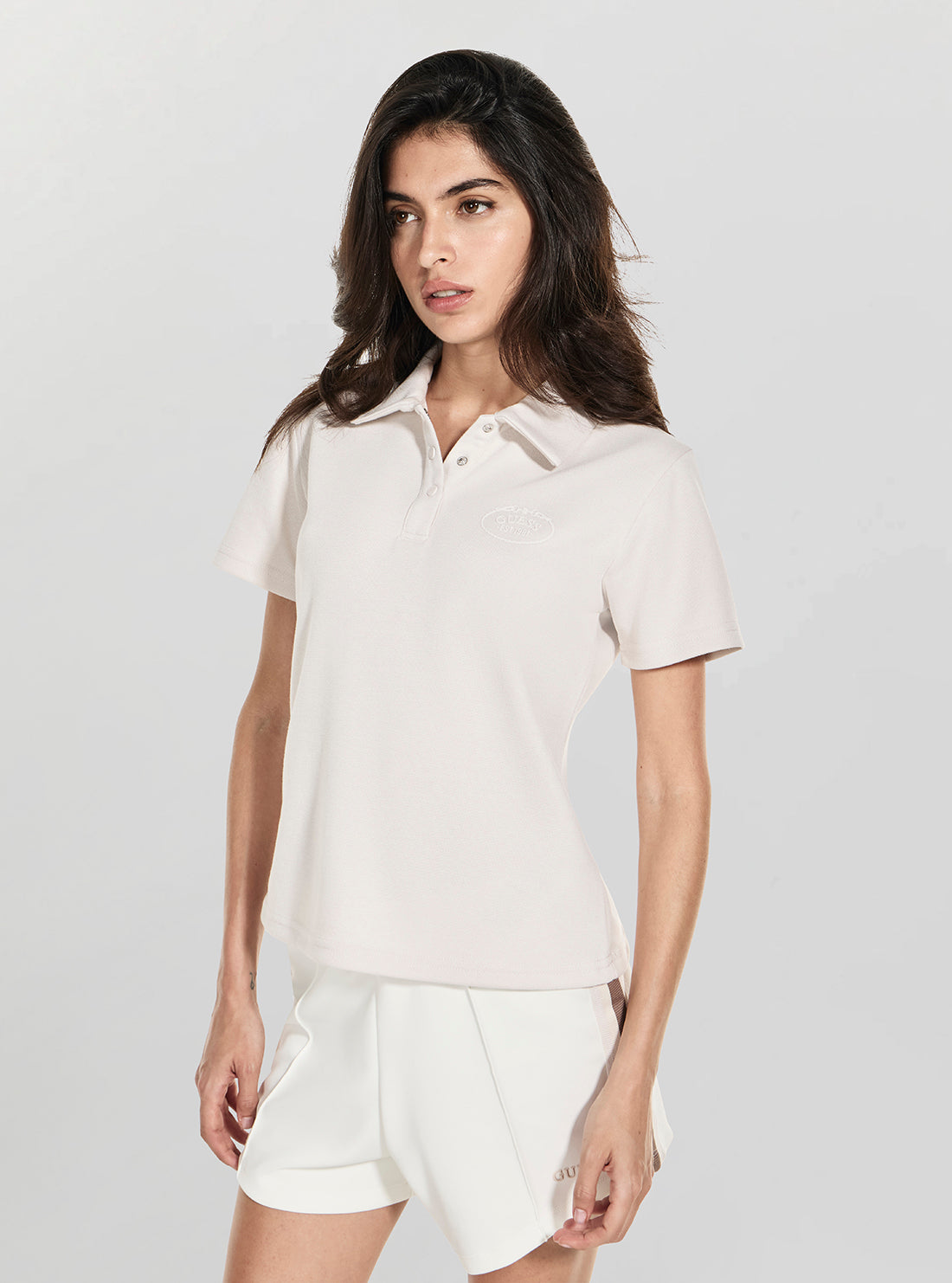GUESS Womens Beige Paula Regular Polo Active Shirt V6RP04KD752 Side View