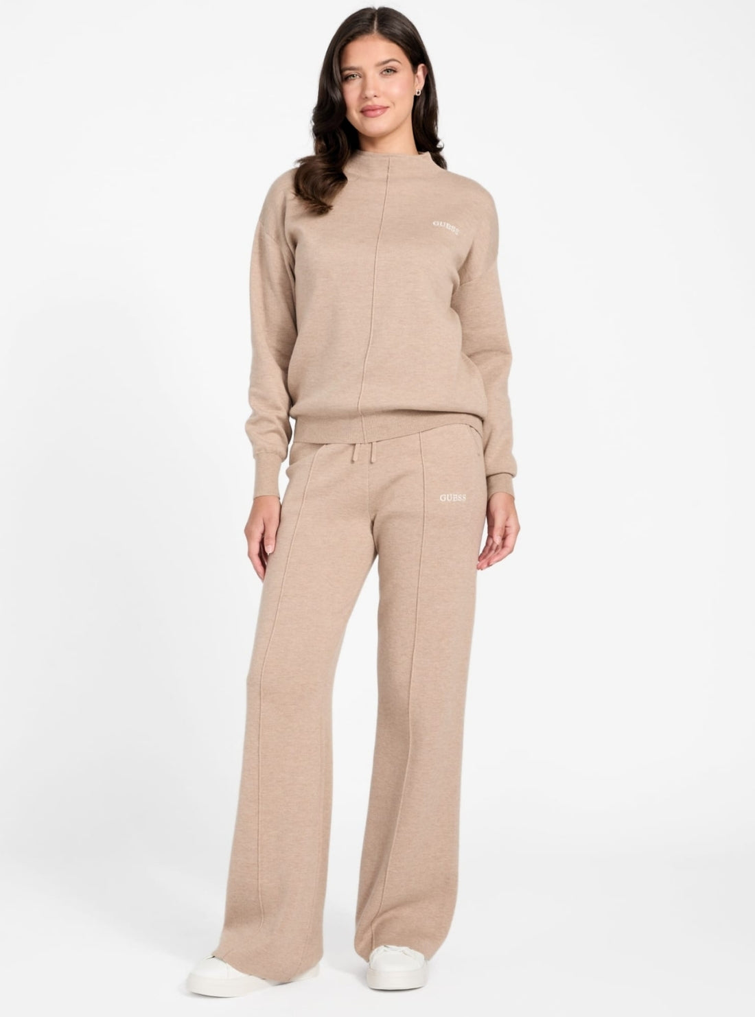 GUESS Womens Beige Ursula Mock Neck Active Sweatshirt V6RQ10Z4850 Full View