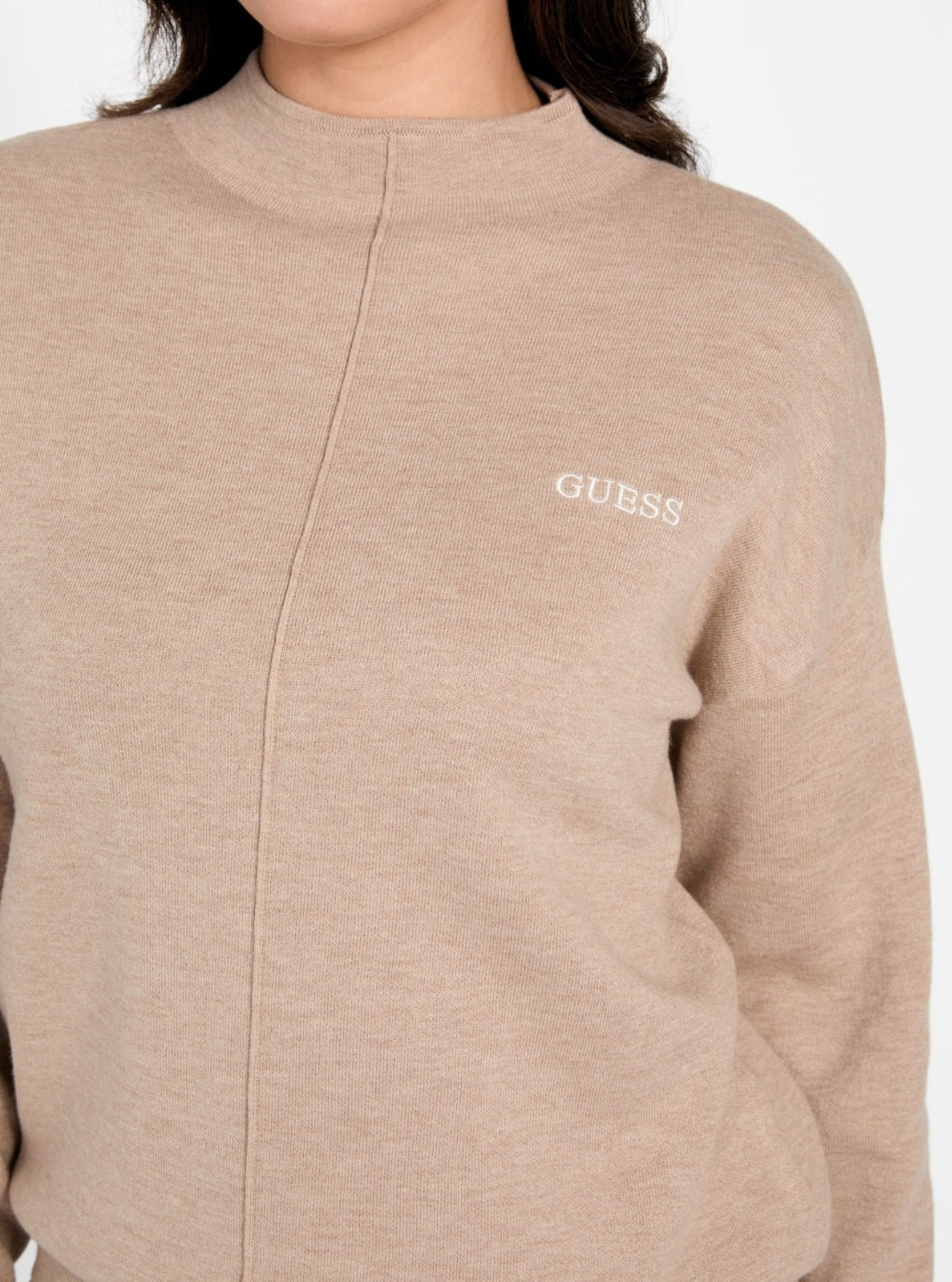 GUESS Womens Beige Ursula Mock Neck Active Sweatshirt V6RQ10Z4850 Detail View