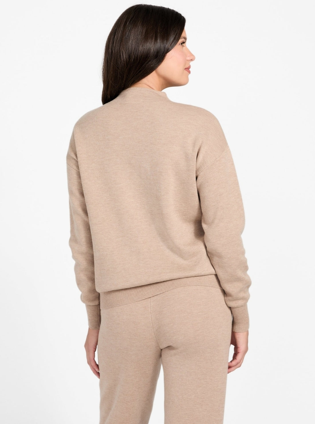 GUESS Womens Beige Ursula Mock Neck Active Sweatshirt V6RQ10Z4850 Back View