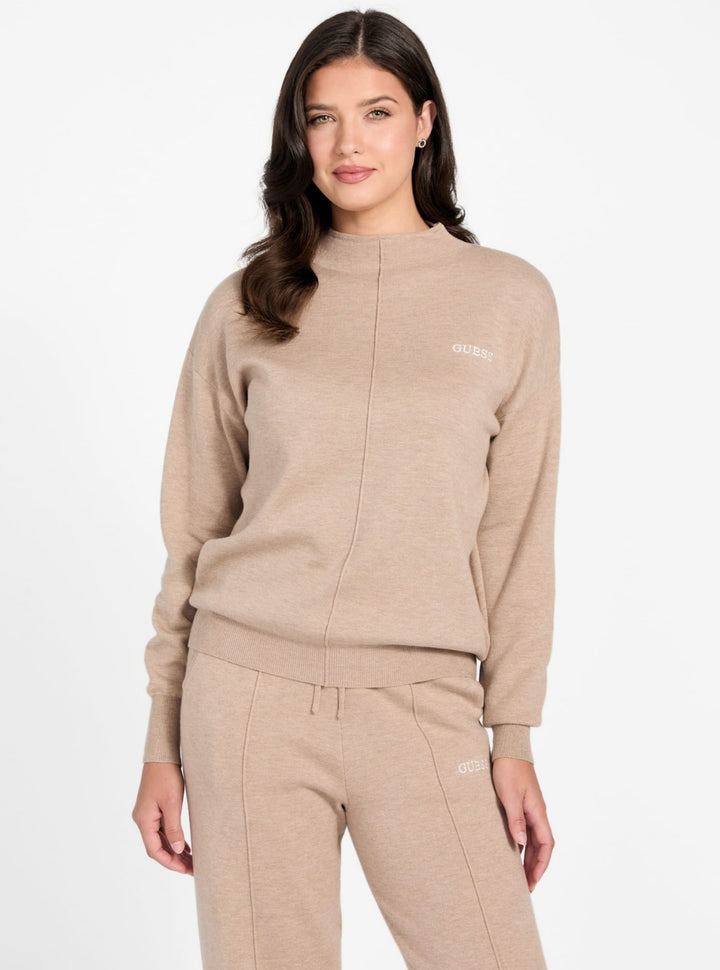 GUESS Womens Beige Ursula Mock Neck Active Sweatshirt V6RQ10Z4850 Front View
