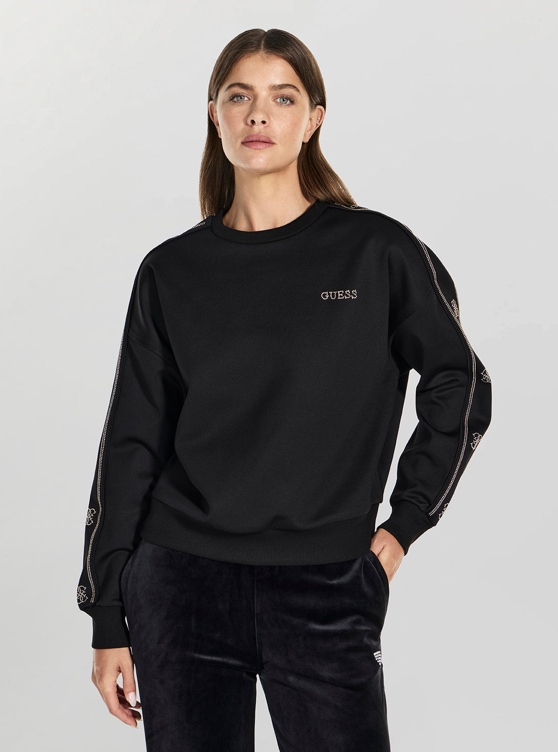 GUESS Womens Eco Black Octavia Sweatshirt V6RQ96KCX22 Front View